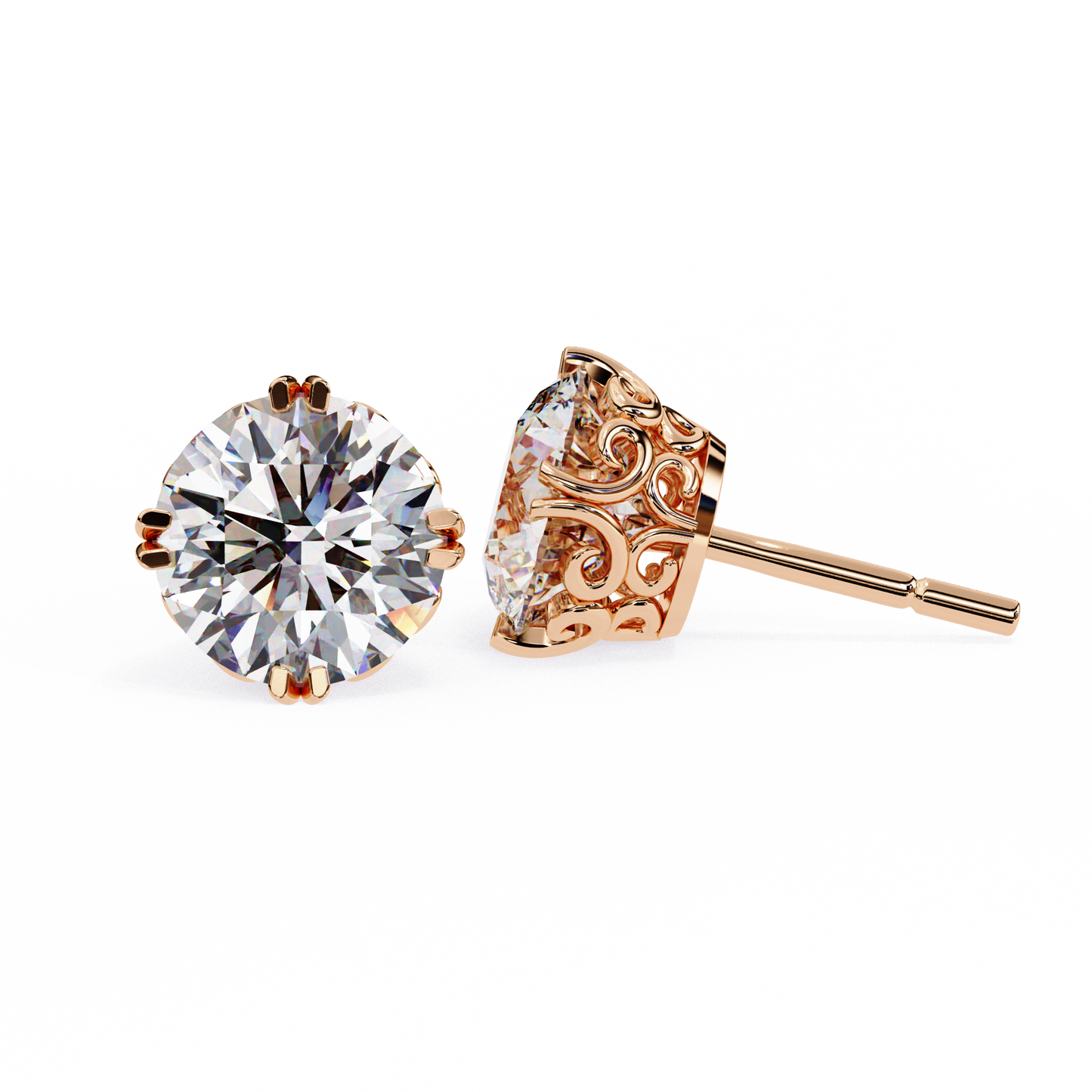 10K Rose Gold Lab Grown Diamond Solitaire Stud Earrings 2.50 ctw DAE-133