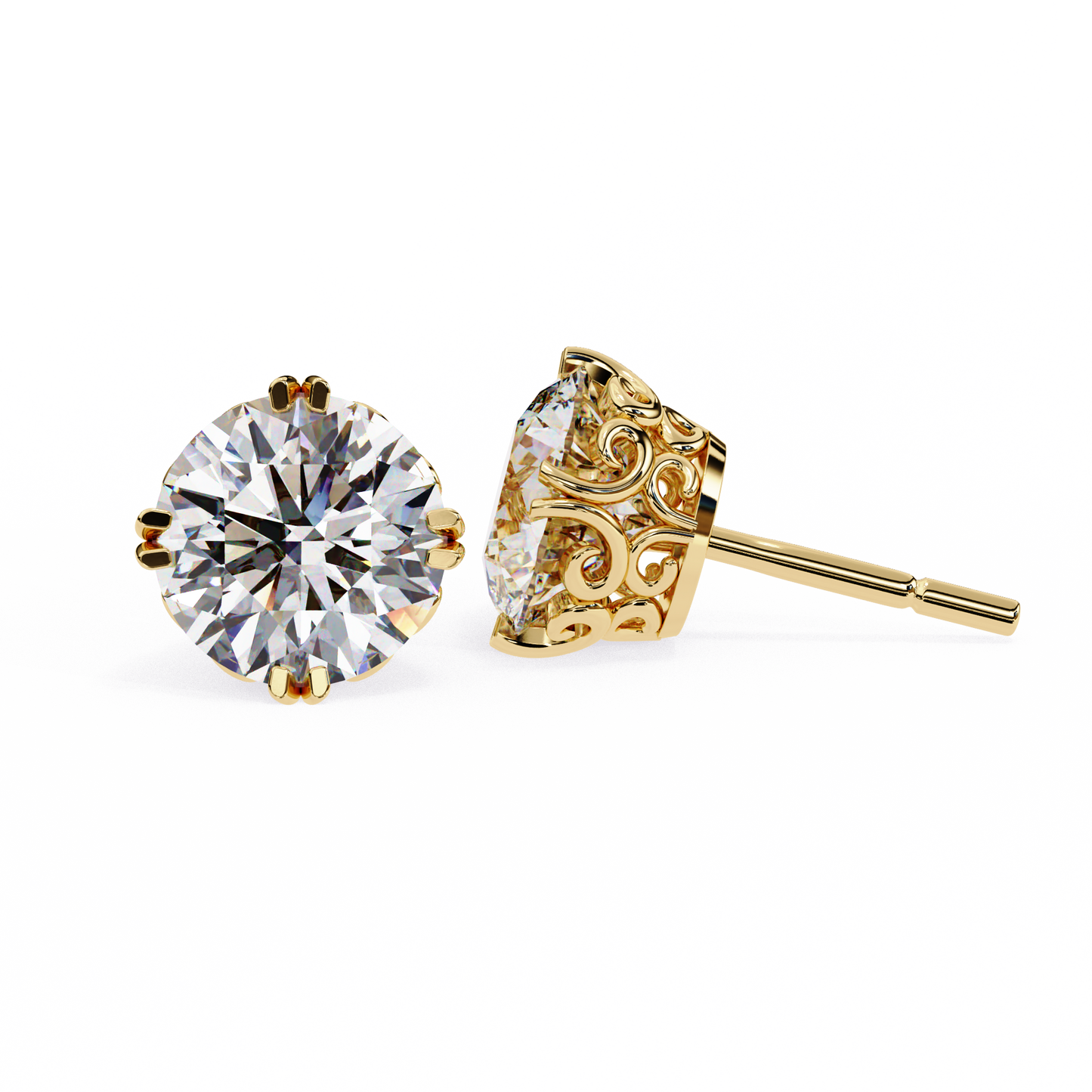 14K Yellow Gold Lab Grown Diamond Solitaire Stud Earrings 2.50 ctw DAE-133
