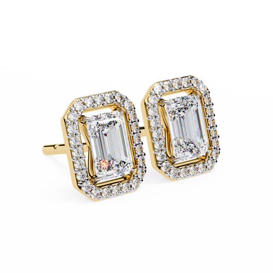 18K Yellow Gold Lab Grown Diamond Halo Earrings 1.70 ctw DAE-147