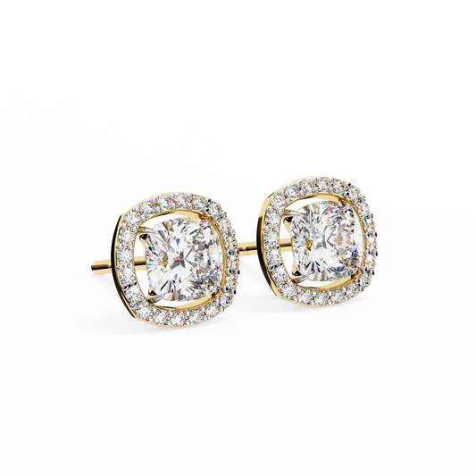 18K Yellow Gold Lab Grown Diamond Halo Earrings 1.92 ctw DAE-146