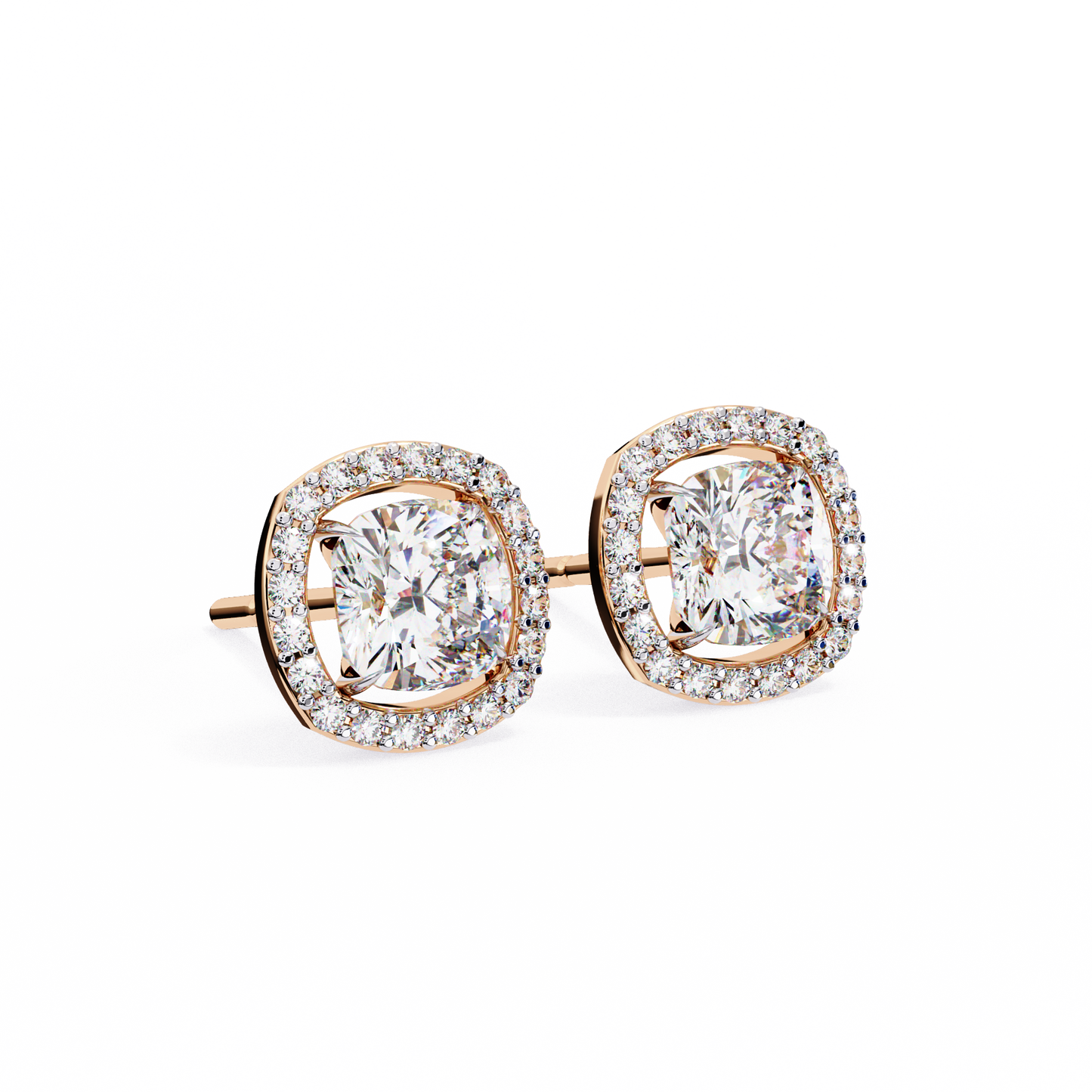 18K Rose Gold Lab Grown Diamond Halo Earrings 1.92 ctw DAE-146