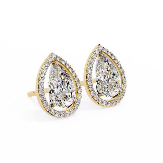 18K Yellow Gold Lab Grown Diamond Halo Earrings 1.62 ctw DAE-144