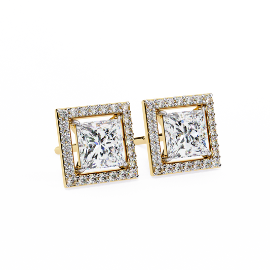 18K Yellow Gold Lab Grown Diamond Halo Earrings 1.68 ctw DAE-143