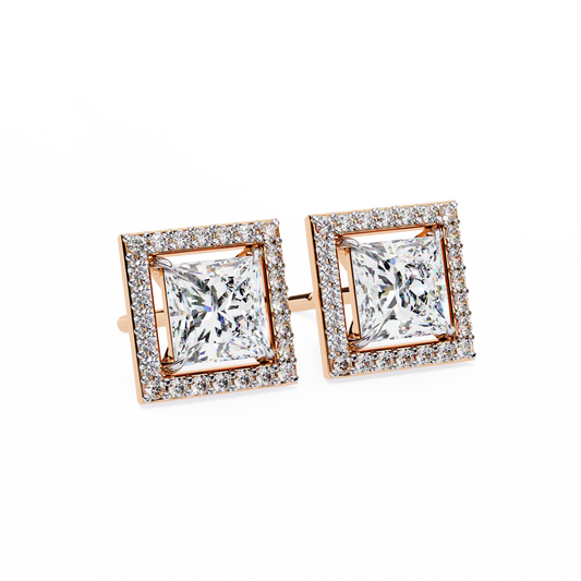 18K Rose Gold Lab Grown Diamond Halo Earrings 1.68 ctw DAE-143