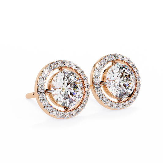 10K Rose Gold Lab Grown Diamond Halo Earrings 1.84 ctw DAE-142