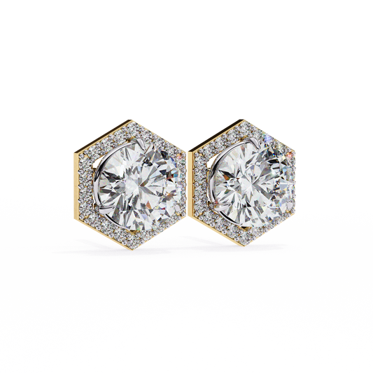 18K Yellow Gold Lab Grown Diamond Halo Earrings 2.10 ctw DAE-140