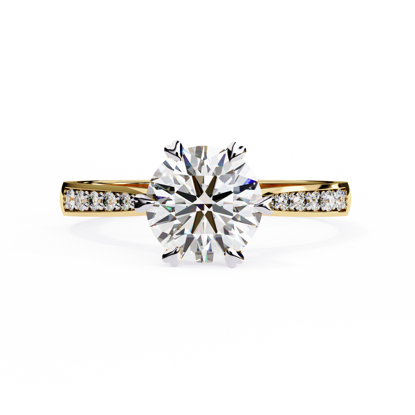 18K Yellow Gold Lab Grown Diamond Side Stone Solitaire Engagement Ring 1.43 ctw DAR-102