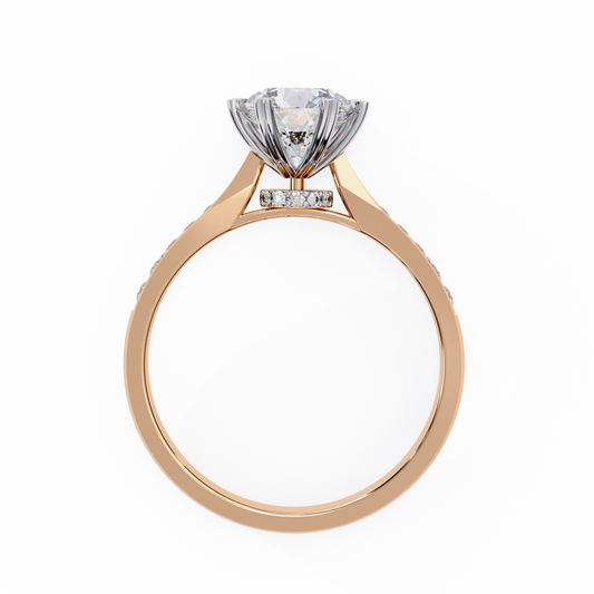 18K Rose Gold Lab Grown Diamond Side Stone Solitaire Engagement Ring 1.43 ctw DAR-102