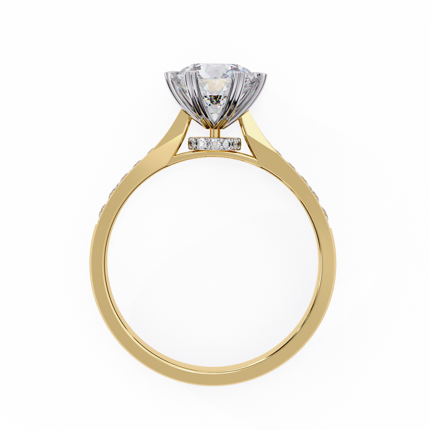 18K Yellow Gold Lab Grown Diamond Side Stone Solitaire Engagement Ring 1.43 ctw DAR-102