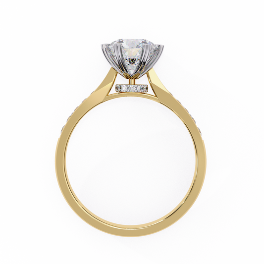 18K Yellow Gold Lab Grown Diamond Side Stone Solitaire Engagement Ring 1.43 ctw DAR-102
