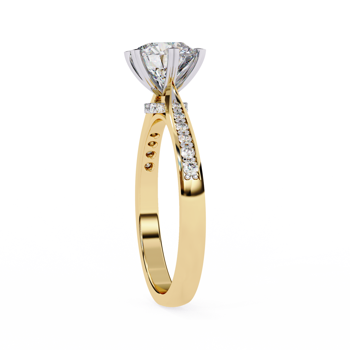 18K Yellow Gold Lab Grown Diamond Side Stone Solitaire Engagement Ring 1.43 ctw DAR-102
