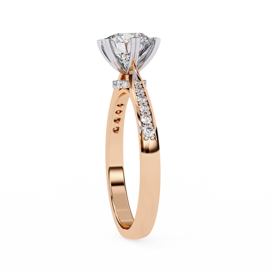 10K Rose Gold Lab Grown Diamond Side Stone Solitaire Engagement Ring 1.43 ctw DAR-102