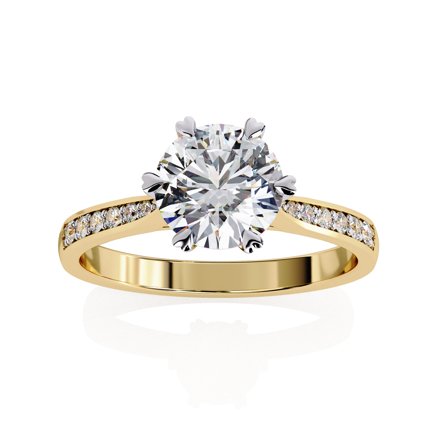 18K Yellow Gold Lab Grown Diamond Side Stone Solitaire Engagement Ring 1.43 ctw DAR-102