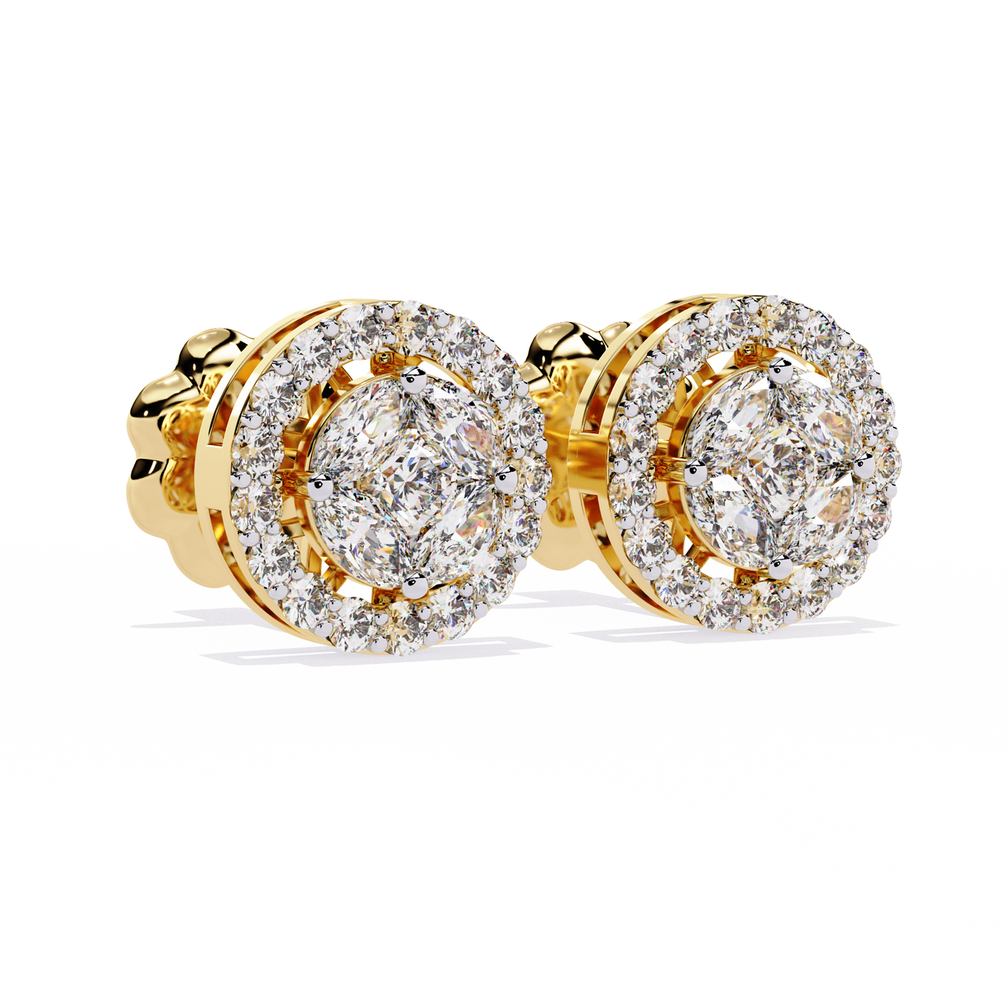 18K Yellow Gold Lab Grown Diamond Halo Earrings 1.50 ctw DAE-149
