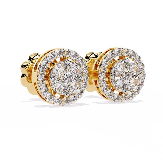 18K Yellow Gold Lab Grown Diamond Halo Earrings 1.50 ctw DAE-149