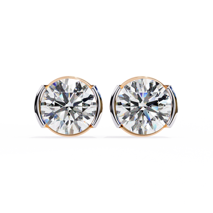 18K Two Tone Gold Lab Grown Diamond Solitaire Stud Earrings 2.57 ctw DAE-118