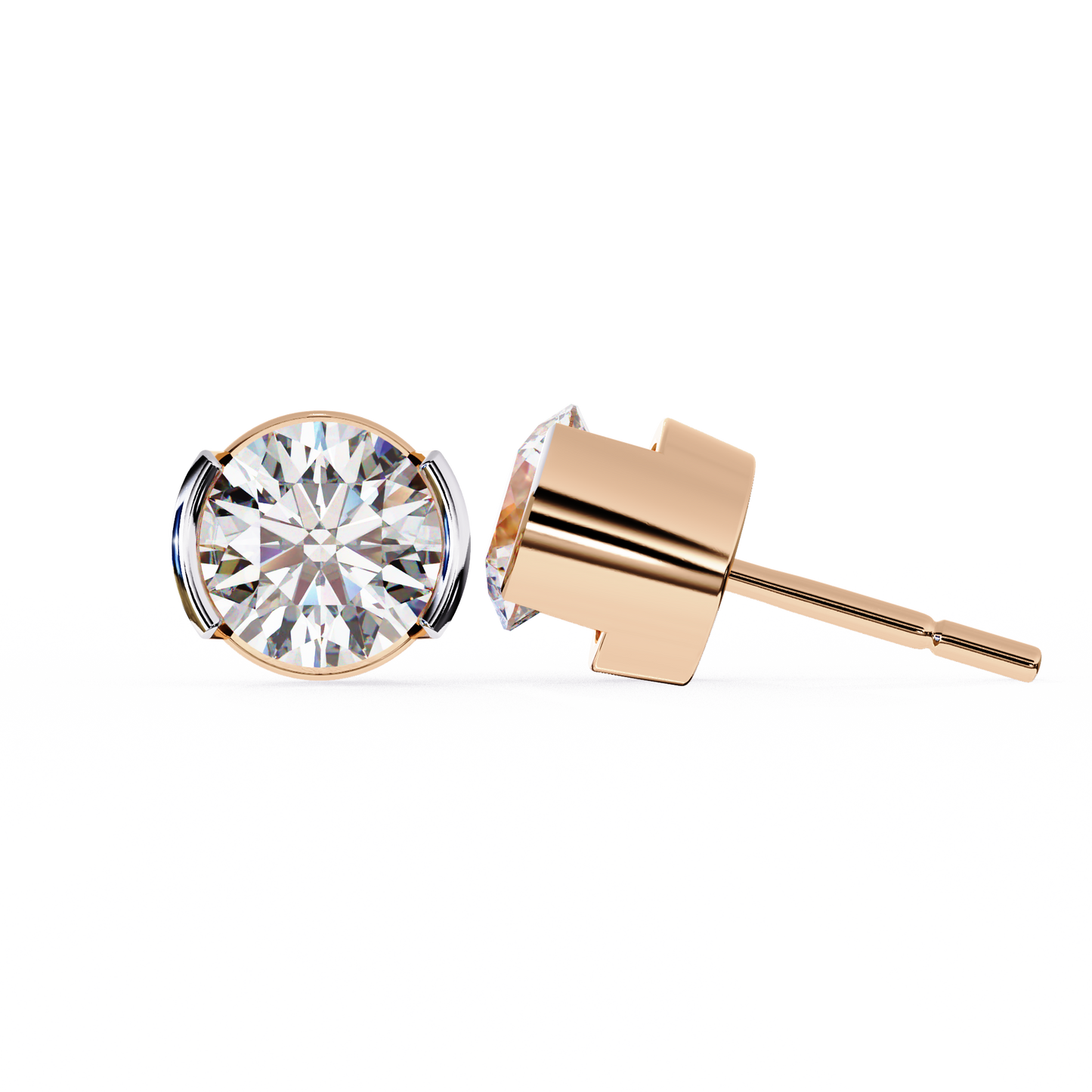 18K Two Tone Gold Lab Grown Diamond Solitaire Stud Earrings 2.57 ctw DAE-118