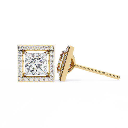 18K Yellow Gold Lab Grown Diamond Halo Earrings 1.68 ctw DAE-143