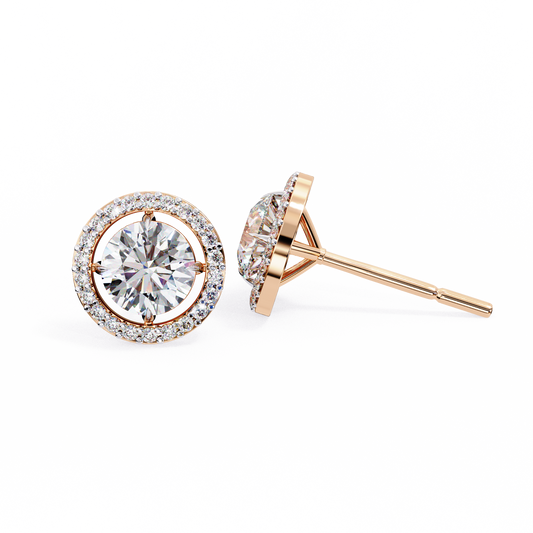 10K Rose Gold Lab Grown Diamond Halo Earrings 1.84 ctw DAE-142