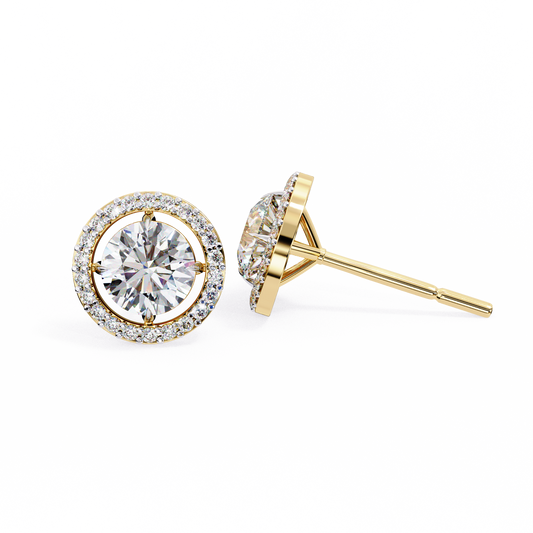 18K Yellow Gold Lab Grown Diamond Halo Earrings 1.84 ctw DAE-142