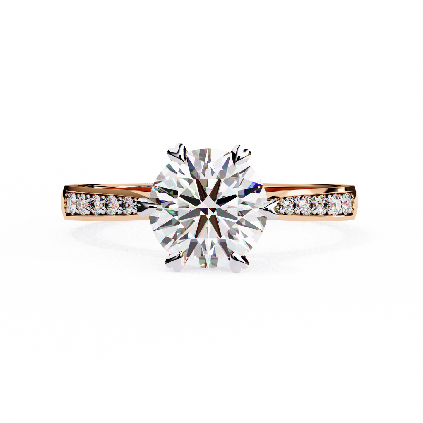 10K Rose Gold Lab Grown Diamond Side Stone Solitaire Engagement Ring 1.43 ctw DAR-102