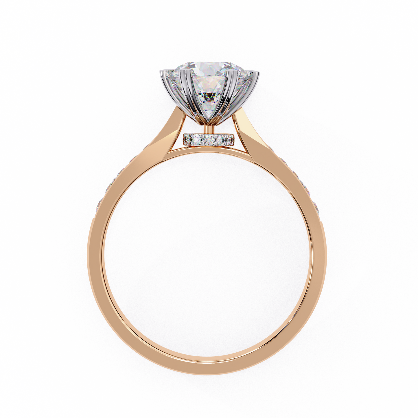 10K Rose Gold Lab Grown Diamond Side Stone Solitaire Engagement Ring 1.43 ctw DAR-102