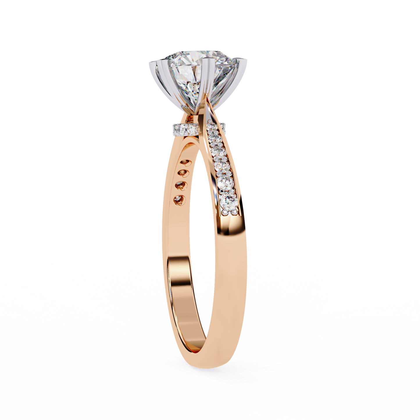 10K Rose Gold Lab Grown Diamond Side Stone Solitaire Engagement Ring 1.43 ctw DAR-102