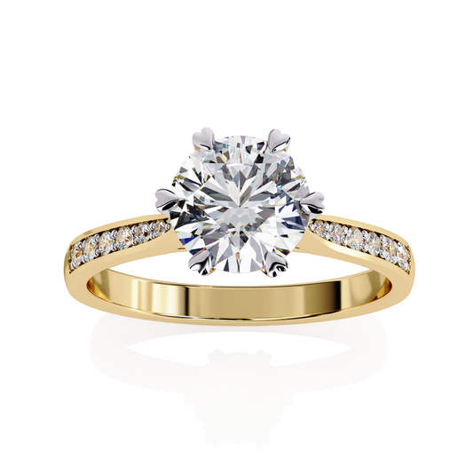18K Yellow Gold Lab Grown Diamond Side Stone Solitaire Engagement Ring 1.43 ctw DAR-102