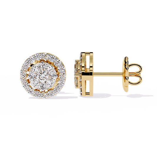 18K Yellow Gold Lab Grown Diamond Halo Earrings 1.50 ctw DAE-149