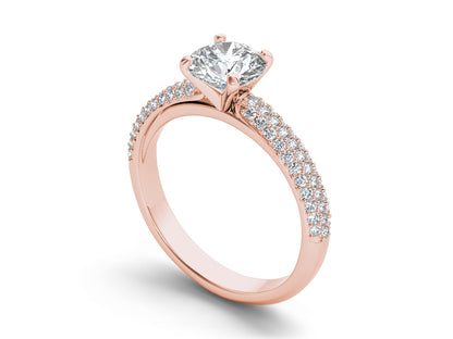 Round Solitaire with Accent White Lab Grown Diamond 14KT Yellow Gold Ring
