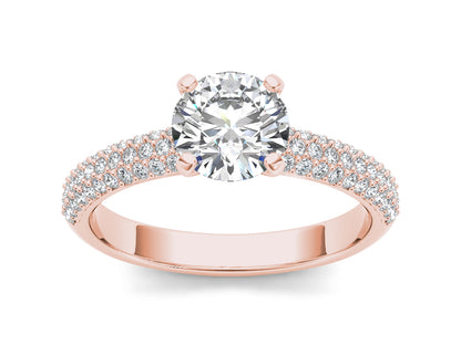 Round Solitaire with Accent White Lab Grown Diamond 14KT Yellow Gold Ring