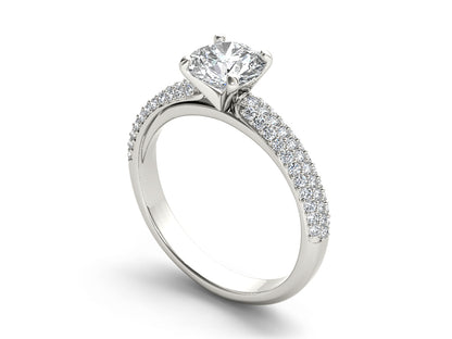 Round Solitaire with Accent White Lab Grown Diamond 14KT Yellow Gold Ring