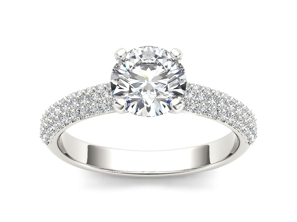 Round Solitaire with Accent White Lab Grown Diamond 14KT Yellow Gold Ring