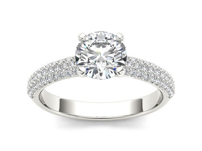Round Solitaire with Accent White Lab Grown Diamond 14KT Yellow Gold Ring