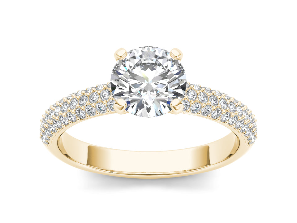 Round Solitaire with Accent White Lab Grown Diamond 14KT Yellow Gold Ring