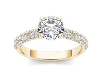 Round Solitaire with Accent White Lab Grown Diamond 14KT Yellow Gold Ring