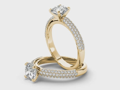 Round Solitaire with Accent White Lab Grown Diamond 14KT Yellow Gold Ring
