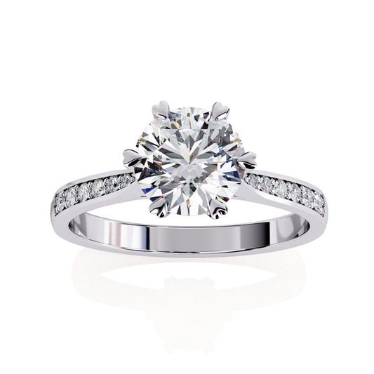18K White Gold Lab Grown Diamond Side Stone Solitaire Engagement Ring 1.43 ctw DAR-102